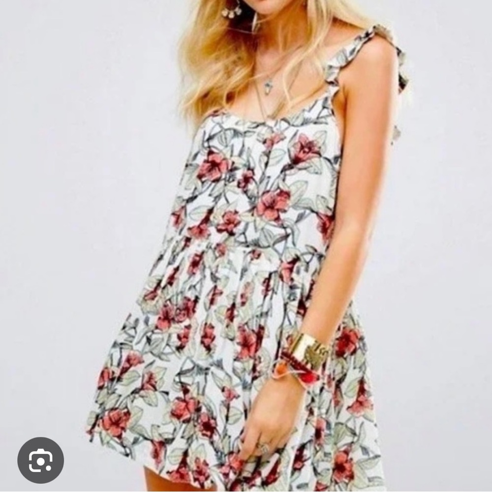Free People Dear You Tiger Lily Floral Ruffle Strap Mini Dress